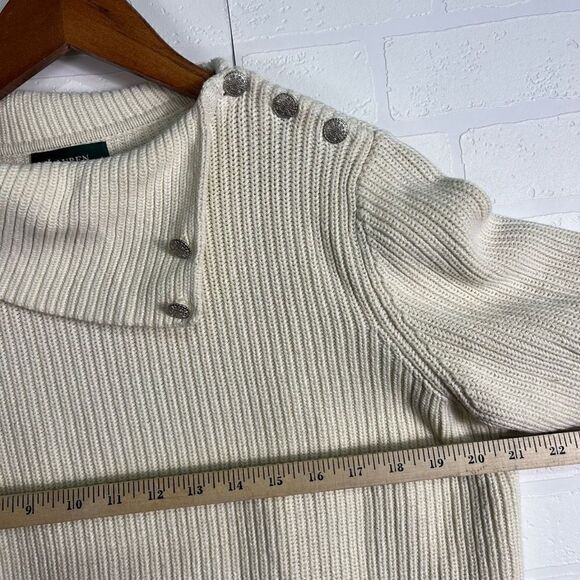Lauren Ralph Lauren Knit Sweater Size small Ivory Ribbed - Picture 6 of 10